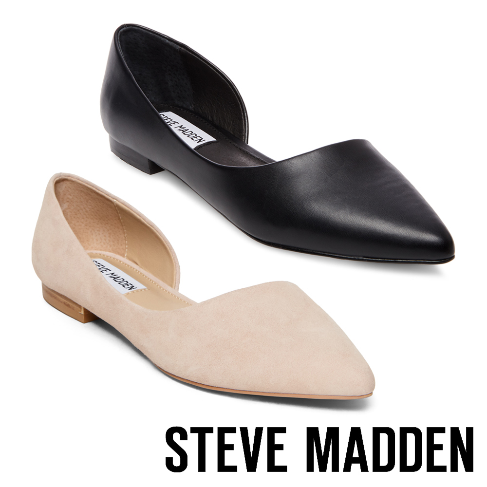 STEVE MADDEN-AUDRIANA 素面尖頭側空平底鞋-米色| 娃娃鞋| Yahoo購物中心