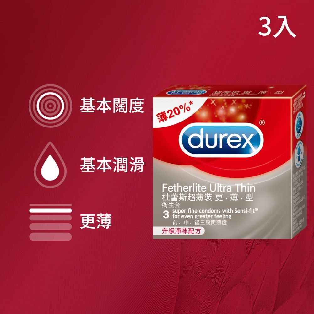 【Durex 杜蕾斯】超薄裝更薄型衛生套/保險套2盒(共6入)