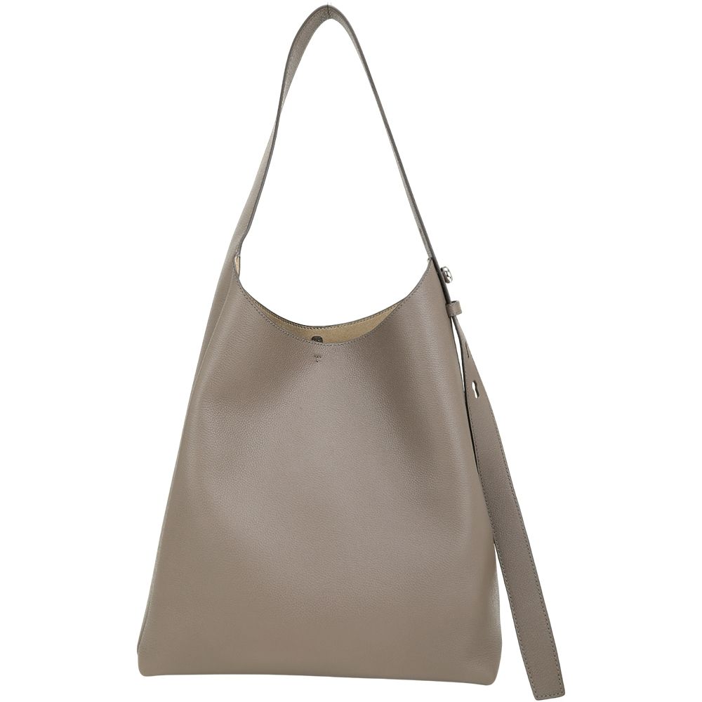 TORY BURCH Romy Hobo 鈕扣金屬標誌鵝卵石紋牛皮手提 肩背流浪包(咖啡色)