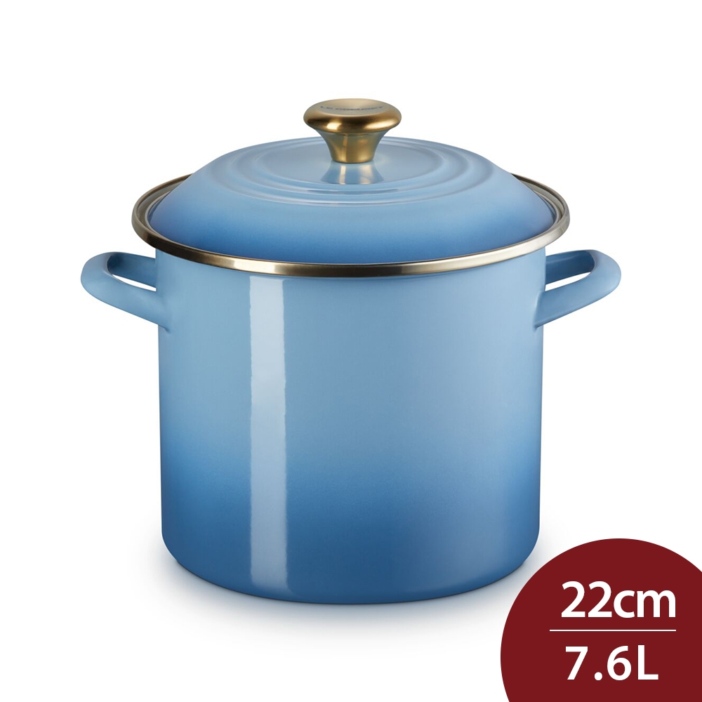 Le Creuset 琺瑯便利湯鍋22cm 7.6L 藍色迷霧金頭琺瑯鍋深鍋(電磁爐IH爐 