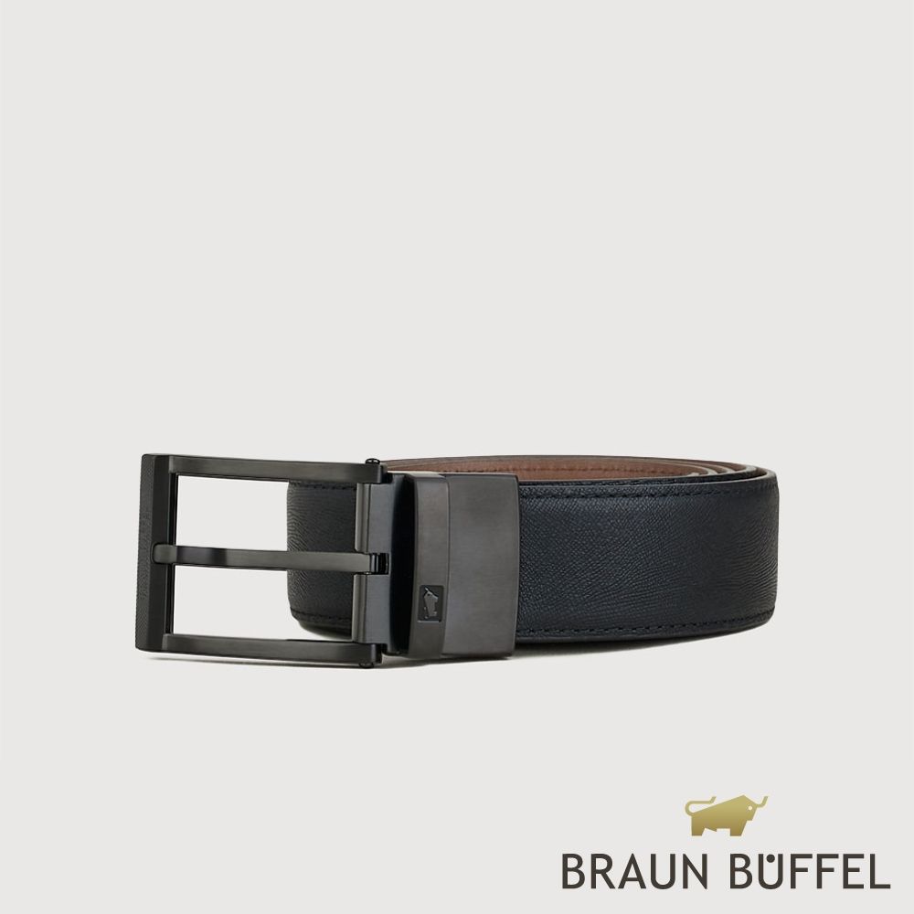【BRAUN BUFFEL 德國小金牛】台灣總代理 都會時尚 方頭可旋轉穿針皮帶-鎗色/BF26B-WEG059-GUN