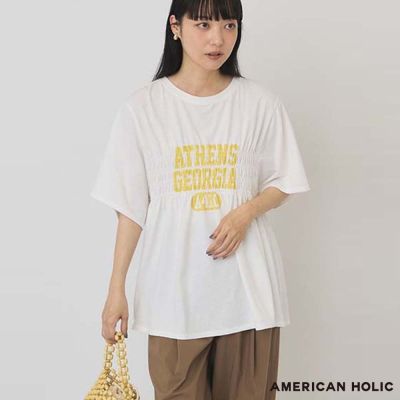 〈AMERICAN HOLIC〉褶皺印花LOGO寬鬆T恤