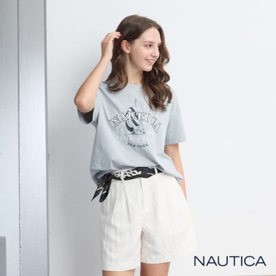 Nautica 官方旗艦 女裝 學院航海風抗UV短袖T恤-灰色