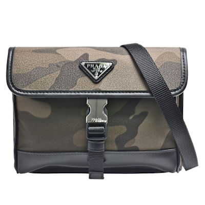 PRADA 經典三角品牌LOGO迷彩尼龍腰包/斜揹包(綠色)