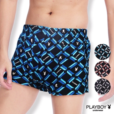 PLAYBOY 無開檔精梳棉LOGO箭頭格子印花四角褲-單件