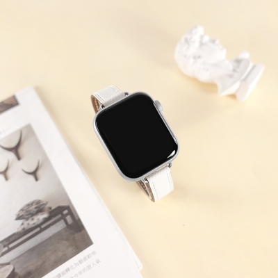 Apple Watch 全系列通用錶帶 蘋果手錶替用錶帶 荔枝皮紋 同寬 真皮錶帶 白色