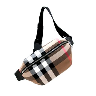 BURBERRY SONNY格紋拉鍊腰包胸口包(棕色)
