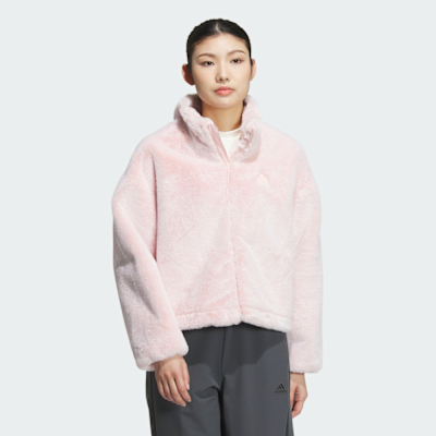 ADIDAS 愛迪達 阿迪達斯 寬鬆 毛絨 夾克 女休閒外套-淡粉色 WARM JKT-JJ1080