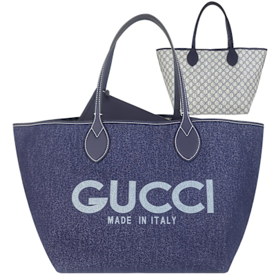 GUCCI Totissima 藍色雙面牛仔布/防水布大托特包