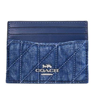 COACH 金屬LOGO牛仔布卡夾(藍)