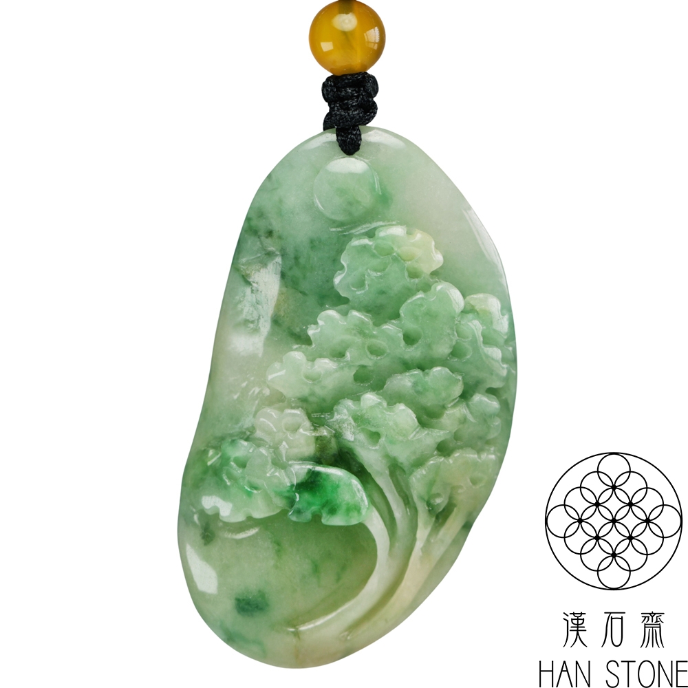 漢石齋】天然翡翠A貨金枝玉葉玉珮吊墜飄花種帶黃翡(25*44*8mm) | 漢石