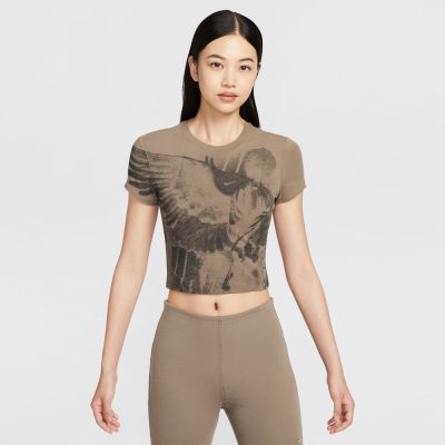 NIKE 短袖上衣 女 短版 AS W NSW NK CHLL KNT CRP TEE 棕 HV5001-214