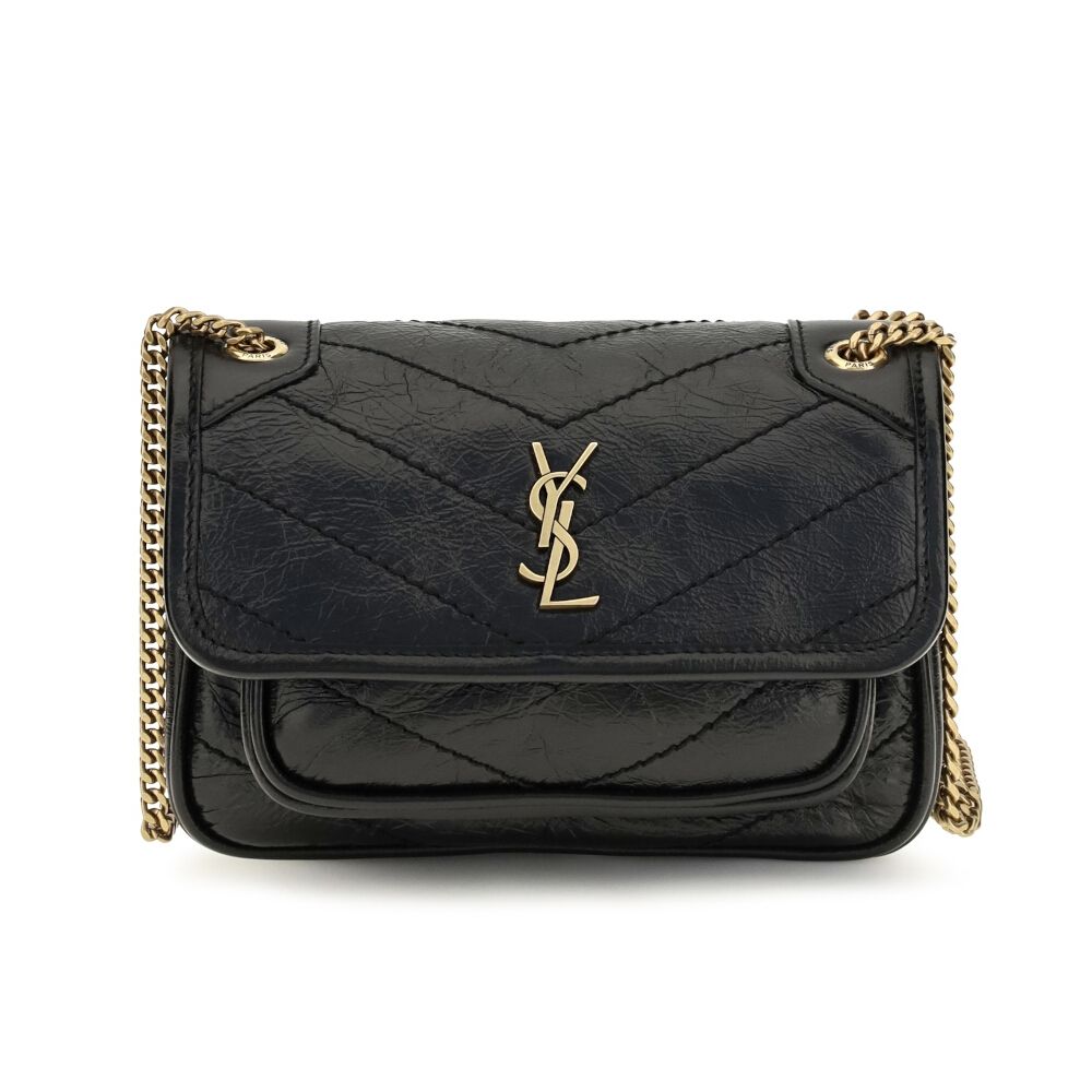 YSL SAINT LAURENT Mini Niki 迷你 金鍊 翻蓋 斜背包 肩背包 黑色 8460870EN071000