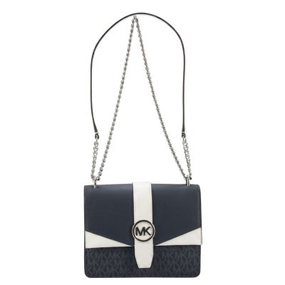 Michael Kors  GREENWICH金屬鍊帶撞色防刮上掀肩背/斜背包35S5SGRC1B(藍白)