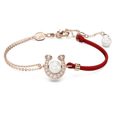 SWAROVSKI 施華洛世奇 馬年新年限定 Symbolica 幸運馬蹄鐵手鍊 寵愛媽媽 送禮推薦-玫瑰金x紅色織繩 5736976