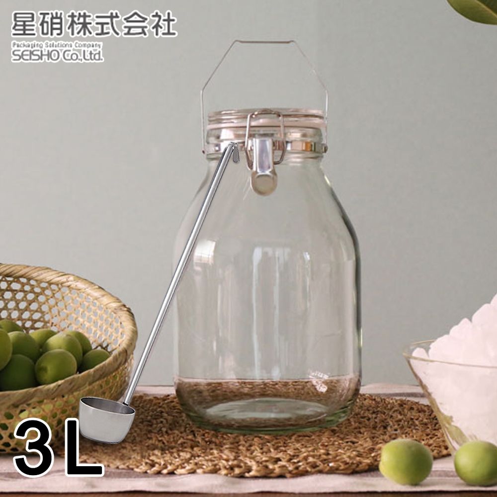 【日本星硝】日本製醃漬/梅酒密封玻璃保存罐3L贈不鏽鋼長勺