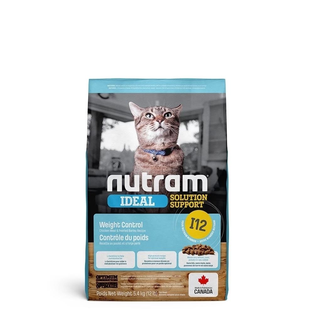 加拿大NUTRAM紐頓I12專業理想系列-維持體態貓雞肉+豌豆 5.4kg(12lb)★