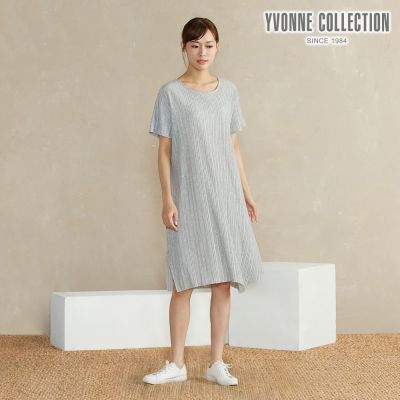 YVONNE 以旺傢飾 壓褶短袖洋裝-寧靜灰
