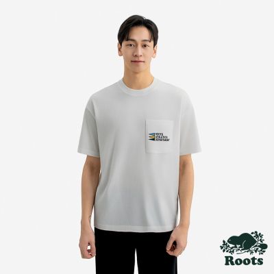 Roots男裝-ATHLETICS DEPARTMENT 短袖上衣-米白色