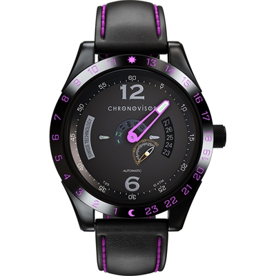 Chronovisor Watch 格樂威治 PIONEER系列 獨立三針機械腕錶-43mm紫x黑 CVNM6102-L-PU