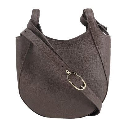 LONGCHAMP LE FOULONNÉ系列牛皮簡約圓弧斜背包(小/駝灰)