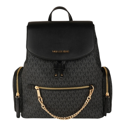 MICHAEL KORS 金字前鍊條撞色防刮皮革後背包(黑灰)