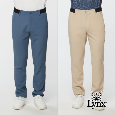 【Lynx Golf】男款進口布料吸濕排汗拉鍊口袋彈性平口長褲(二色)