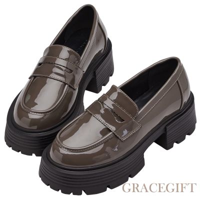 【Grace Gift】率性時髦輕量厚底便仕樂福鞋 灰褐