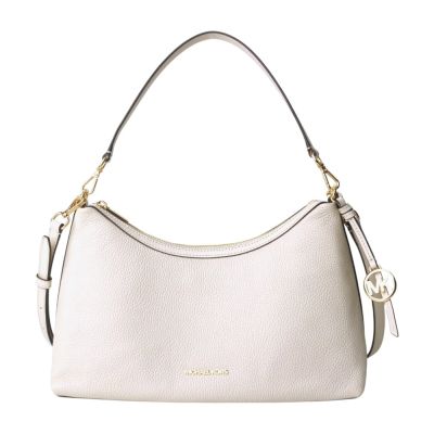 MICHAEL KORS 金字荔枝紋皮革手提/斜背包(米白色)
