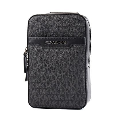 MICHAEL KORS 男款 COOPER 緹花LOGO拉鍊單肩背胸包-黑色