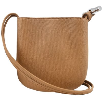 LONGCHAMP LE ROSEAU系列金屬竹節粒面牛皮雙肩帶斜背包(小/胡桃棕)
