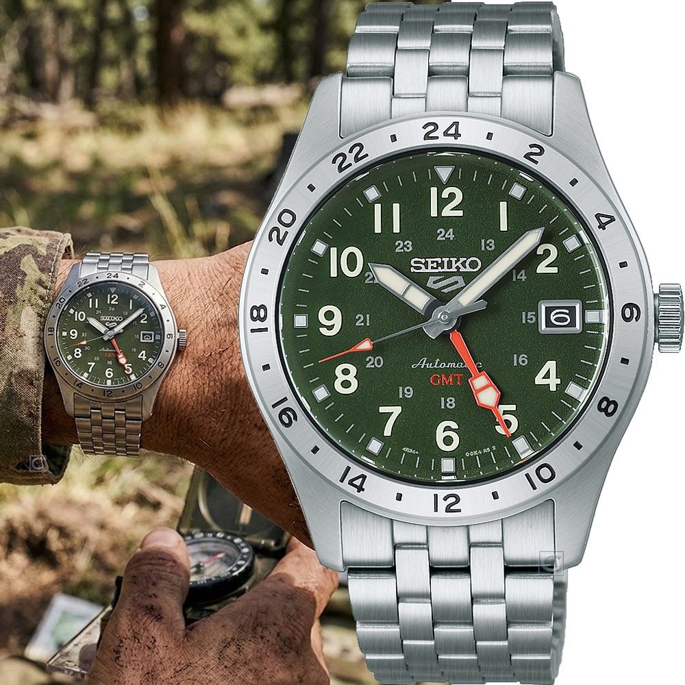 SEIKO 精工 5 Sports Field 系列 軍裝風格GMT機械錶 男錶 手錶-4R34-00C0G,HDB001K1