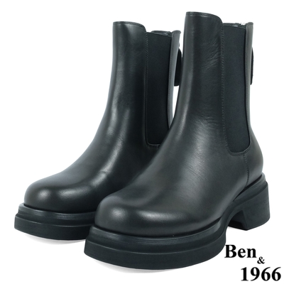 Ben&1966高級頭層牛皮素面質感短靴-黑(237221)