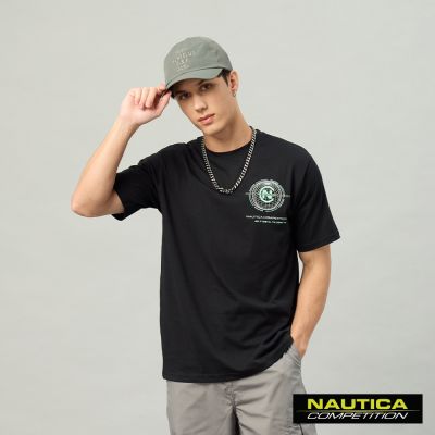 Nautica 官方旗艦 男裝 COMPETITION 經典圓標純棉短袖上衣-黑色