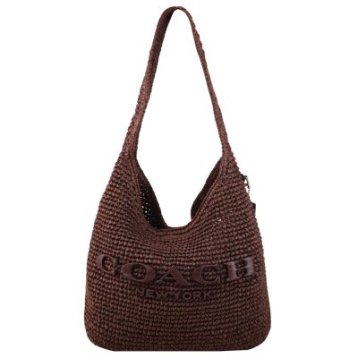COACH Brooklyn 經典字母大立體LOGO草編單肩包(深咖)