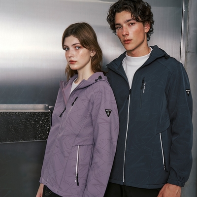 pierre cardin 皮爾卡登 網路獨家 男女款 防風防潑水彈性印花機能軟殼連帽外套(多色任選)