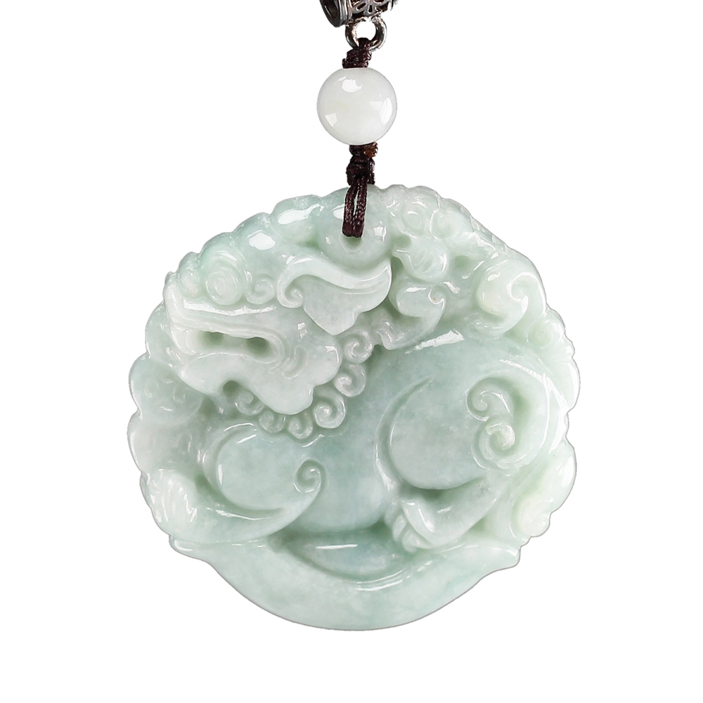 漢石齋】天然A貨芙蓉種翡翠雙面麒麟玉佩吊墜(46*46*11mm) | 漢石齋