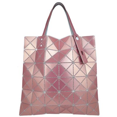 ISSEY MIYAKE 三宅一生 BAOBAO 珍珠粉色亮面三角格6x6肩背/手提包