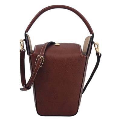 LONGCHAMP ÉPURE系列牛皮壓印手提/斜背爆米花兩用包(棕)