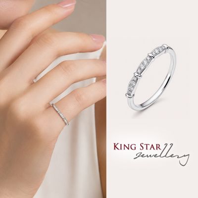 King Star 天然鑽石戒指 D色 星竹 尾戒 滿鑽設計(嚴選無色等級美鑽)