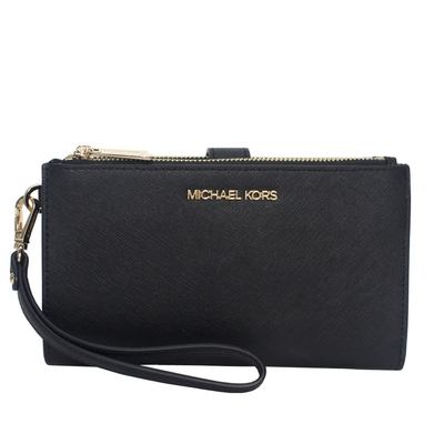 Michael Kors  金字滿版防刮皮革雙層手機長夾(黑-可手掛)