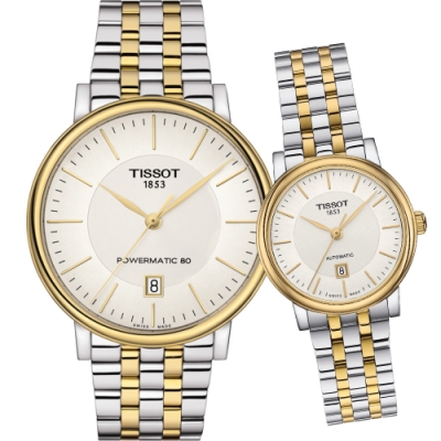 TISSOT 天梭 官方授權CARSON 浪漫巴黎機械對錶 畢業禮物首選-40x30mm