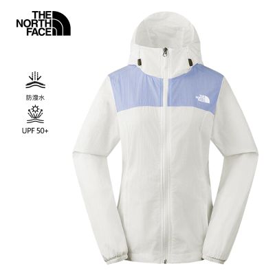 The North Face 官方旗艦 北面女款紫白拼接DWR防潑水連帽外套｜8EYJFO3