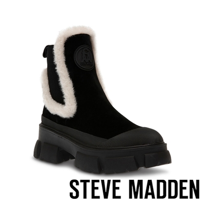 STEVE MADDEN-TOWNSHIP 絨面毛邊切爾西短靴-黑色