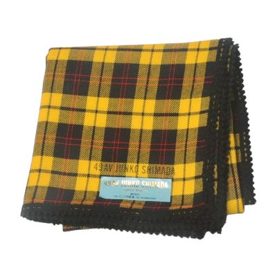 49AV JUNKO SHIMADA 日本製黃格紋棉質圖騰字母LOGO方巾(42CM)