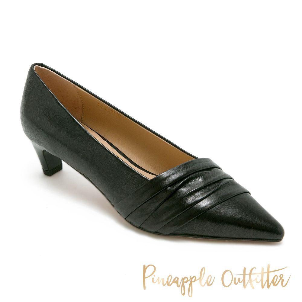 【Pineapple Outfitter】 層疊立體抓皺設計尖頭低跟鞋 PACIFIA-黑色