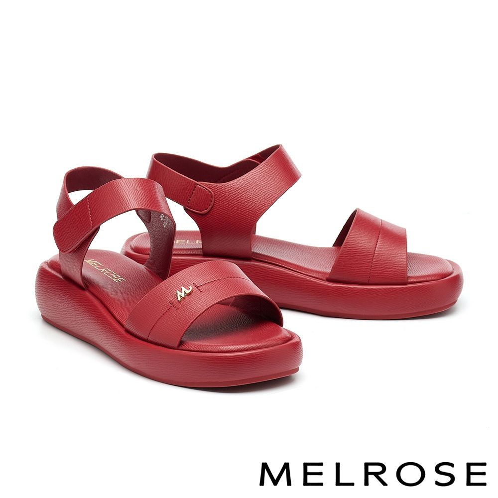 涼鞋 MELROSE 美樂斯 隨興舒適小M釦魔鬼氈寬帶厚底涼鞋－紅