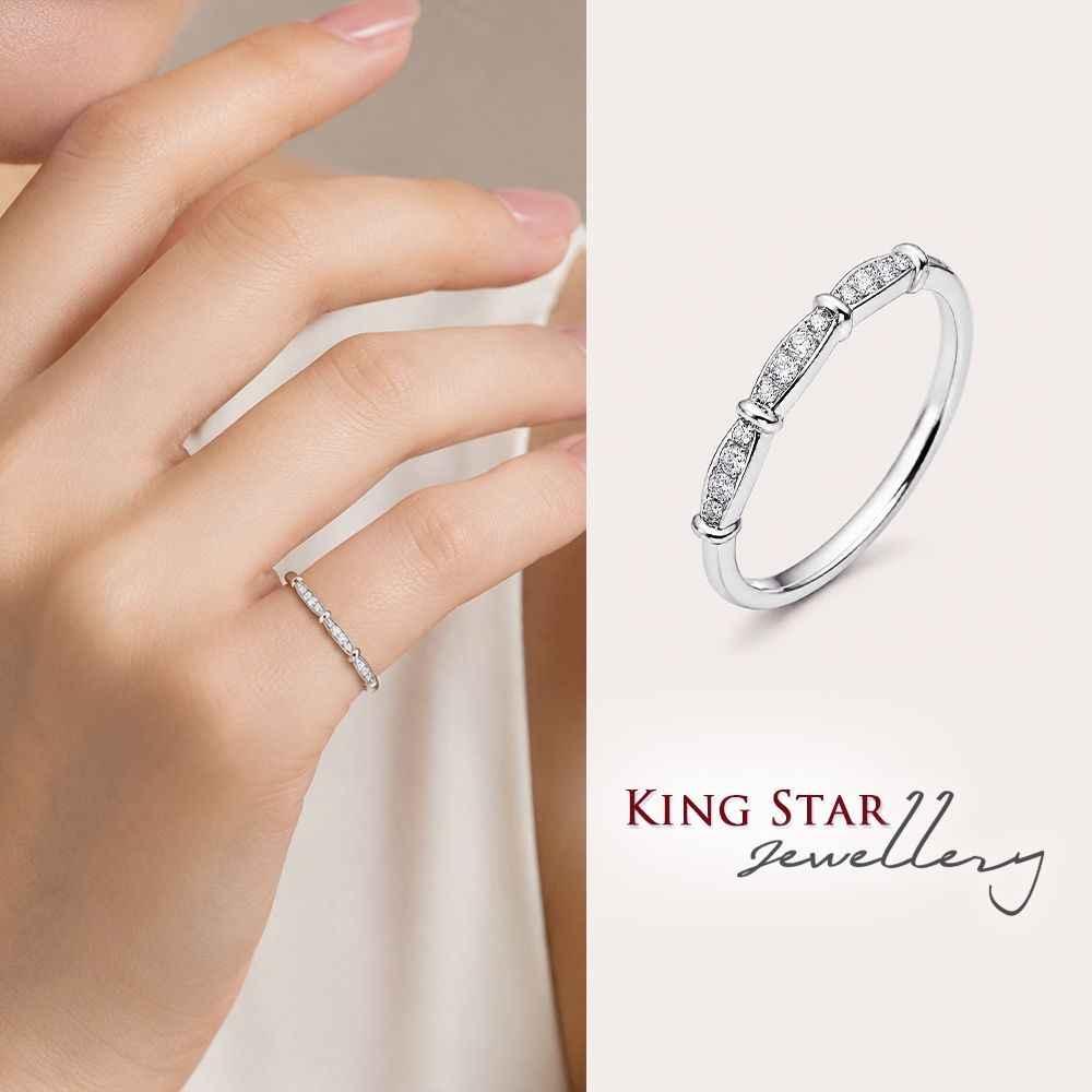 King Star 天然鑽石戒指 D色 星竹 尾戒 滿鑽設計(嚴選無色等級美鑽)