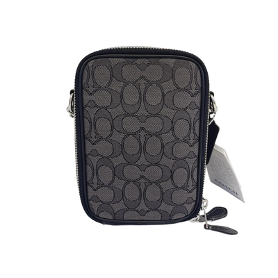 COACH 經典雙C LOGO帆布滾邊小牛皮相機包(黑灰色)