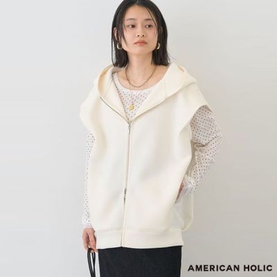 〈AMERICAN HOLIC〉光滑針織拉鍊連帽背心